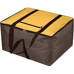Kuber Industries Small Size Lightweight Foldable Rexine Jumbo Underbed Storage Bag With Zipper And Handle (Yellow & Brown)-image-3
