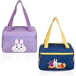 Kuber Industries Thermal Insulated Lunch Bag - Pack of 2 | Rexine Waterproof Tiffin Cover With Handle for Office and Camping | Front Pocket | Blue & Purple-picture-13