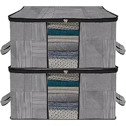 Kuber Industries Underbed Storage Bag | Clothes Storage Organizer | Blanket Cover with Clear Window | Zipper Closure & Handle Cloth Organizer | Lining-Design | Large | Pack of 2 | Gray-image-15