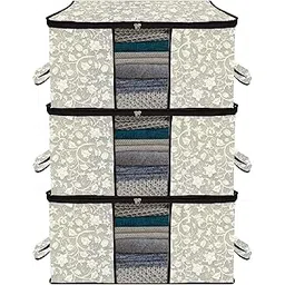 Kuber Industries Underbed Storage Bag | Flower-Design Blanket Cover with Clear Window | Zipper Closure & Handle Cloth Organizer | Large | Pack of 3 | Black-picture-33