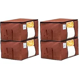 Kuber Industries Underbed Storage Bag, Storage Organiser, Blanket Cover Set of 4 - Dark Brown, Extra Large Size-image-8