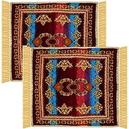 Kuber Industries Velvet Prayer Mat - Meditation Carpet, Pooja Aasan, Flower Square Traditional Mat - Small, Multicolor (Pack of 2)-picture-31