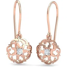 18KT Rose Gold Diamond Filigree Hooped Hook Earrings for Women-image-34