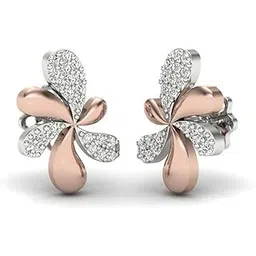 18KT Rose Gold Diamond White Flower Stud Earrings for Women-image-37