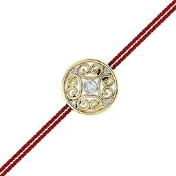 kuberbox 14k (585) Yellow Gold and Diamond Vintage Gold Rakhi Pendant for Brother-picture-45