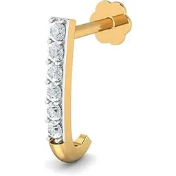 kuberbox 14K Yellow Gold Sassy J Ring 0.05 Carat Nose Stud For Women (Piercing Required)-picture-32
