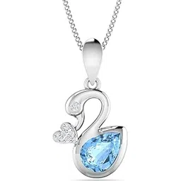 kuberbox 14KT White Gold Swan Aquamarine Pendant for Women-picture-48