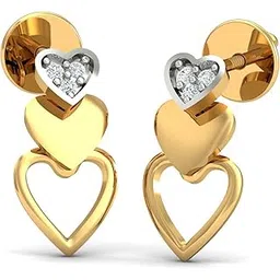 kuberbox 14KT/18KT Yellow Gold Diamond Layered Heart Stud Earrings for Women-picture-12