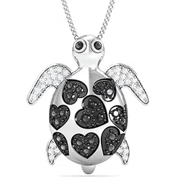 kuberbox 18KT White Gold Tortoise Black Diamond Pendant for Women-picture-36