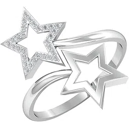 kuberbox 18KT White Gold Twin Star Open Ring for Women-picture-10