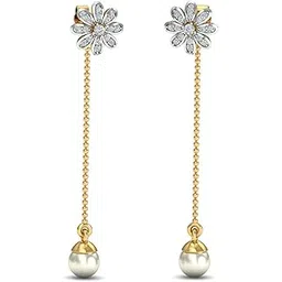 kuberbox Embellir Pearl Jacket 18K Yellow Gold and Diamond Stud Earrings For Women-picture-24