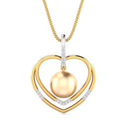 KUBERBOX Pearl-o-Heart 18KT Gold Diamond Studded Pendant-1.67gm-picture-23