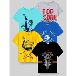 KUCHIPOO Boys Multicoloured & samsung blue 5 Printed Applique T-shirt-picture-10