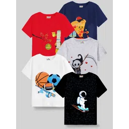 KUCHIPOO Boys Multicoloured Pack Of  5 Printed T-shirt-picture-55