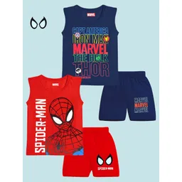 KUCHIPOO Boys Pack Of 2 Avengers Printed Round Neck T-shirt With Shorts-picture-34