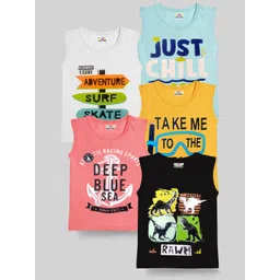 KUCHIPOO Boys Pack Of 5 Black & Pink Printed T-shirt-picture-32