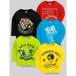 KUCHIPOO Boys Pack Of 5 Typography Printed Cotton Casual T-shirt-picture-15