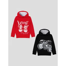 KUCHIPOO Boys Red Printed Hooded Sweatshirt Pack of 2-picture-24