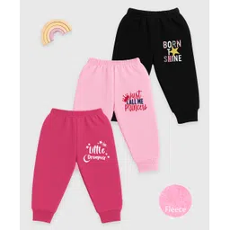 KUCHIPOO Cotton Blend Knit Pack Of 3 Born To Shine & Little Dreamer Text Printed Pajamas - Black Pink Dark & Pink-picture-38