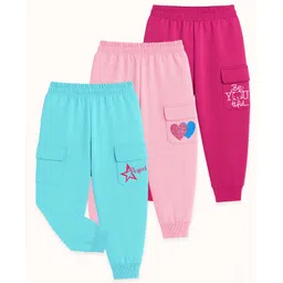 KUCHIPOO Cotton Blend Knit Pack Of 3 Hearts Stars & Typography Printed Pajamas - Multi Colour-picture-18