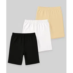 KUCHIPOO Cotton Blend Knit Pack Of 3 Solid Shorts - Black White & Biege-picture-12