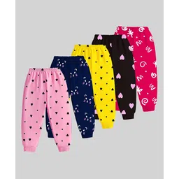 KUCHIPOO Cotton Blend Knit Pack Of 5 Hearts & Cats Printed Track Pants - Black Yellow Pink & Blue-picture-17