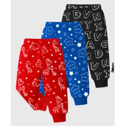 KUCHIPOO Cotton Knit Pack Of 3 Giraffes & Starts Printed Pyjamas - Red Black & Blue-picture-18