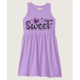 KUCHIPOO Cotton Knit Pack Of 3 Sleeveless Hearts & Typography Printed Dresses - Blue Pink & Purple image 4