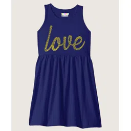 KUCHIPOO Cotton Knit Pack Of 3 Sleeveless Hearts & Typography Printed Dresses - Blue Pink & Purple image 5