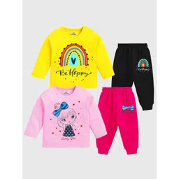 KUCHIPOO Girls Pack Of 2 Graphic Printed Cotton Blend Casual T-shirt With Joggers-picture-38