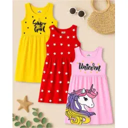 kuchipoo Girls Pack of 3 Graphic Print A-Line Dress-picture-12