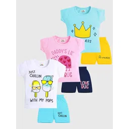 KUCHIPOO Girls Pack Of 3 Printed T-shirt with Shorts-picture-36
