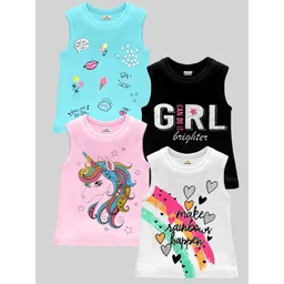 KUCHIPOO Girls Pack Of 4 Typography Printed Cotton T-shirt-picture-14
