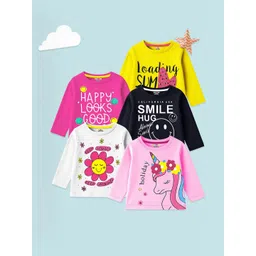 KUCHIPOO Girls Pack Of 5 Cotton Printed T-shirts-picture-31