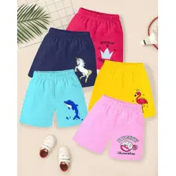 kuchipoo Girls Pack of 5 Graphic Print Regular Fit Shorts-picture-21