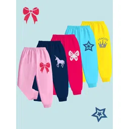 KUCHIPOO Girls Pack Of 5 Graphic Printed Regular Fit Mid-Rise Joggers-picture-19