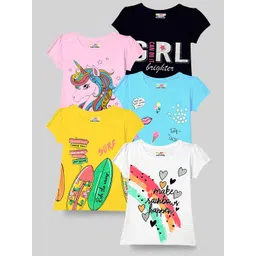 KUCHIPOO Girls Pack Of 5 Graphic Printed T-shirt-picture-36