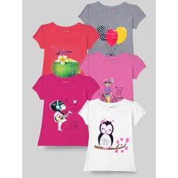 KUCHIPOO Girls Pack Of 5 Graphic Printed T-shirt-picture-35