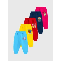 KUCHIPOO Girls Pack Of 5 Printed Cotton Joggers Track Pants-picture-26