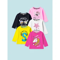 KUCHIPOO Girls Pack of 5 Printed Cotton T-shirt-picture-30
