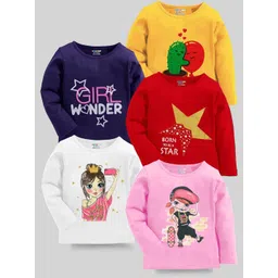KUCHIPOO Girls Pack of 5 Printed Regular Fit T-shirts-picture-25