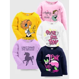 KUCHIPOO Girls Pack of 5 Printed Round Neck Casual T-shirt-picture-33