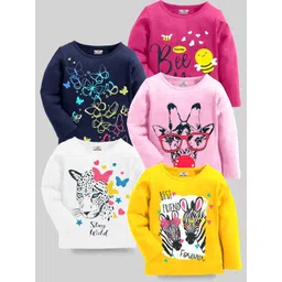 KUCHIPOO Girls Pack Of 5 Printed Round Neck Cotton Regular T-shirt-picture-20