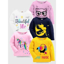 KUCHIPOO Girls Pack Of 5 Printed Round Neck Cotton Regular T-shirt-picture-25