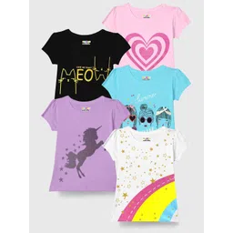 KUCHIPOO Girls Pack Of 5 Printed T-shirts-picture-22