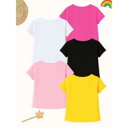 KUCHIPOO Girls Pack Of 5 Typography Printed Round Neck Cotton Regular Fit Casual T-shirt image 4