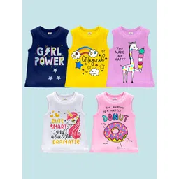 KUCHIPOO Girls Pack of 5 Typography Printed Round Neck Cotton Regular Fit T-shirts-picture-13