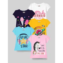 KUCHIPOO Girls Pack of 5 Typography Printed T-shirt-picture-17