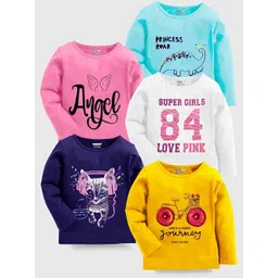 KUCHIPOO Girls Pack Of 5 Typography Printed T-shirt-picture-19