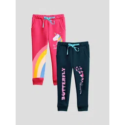 KUCHIPOO Girls Pink & Blue Graphic Printed Pack Of 2 Joggers-picture-26